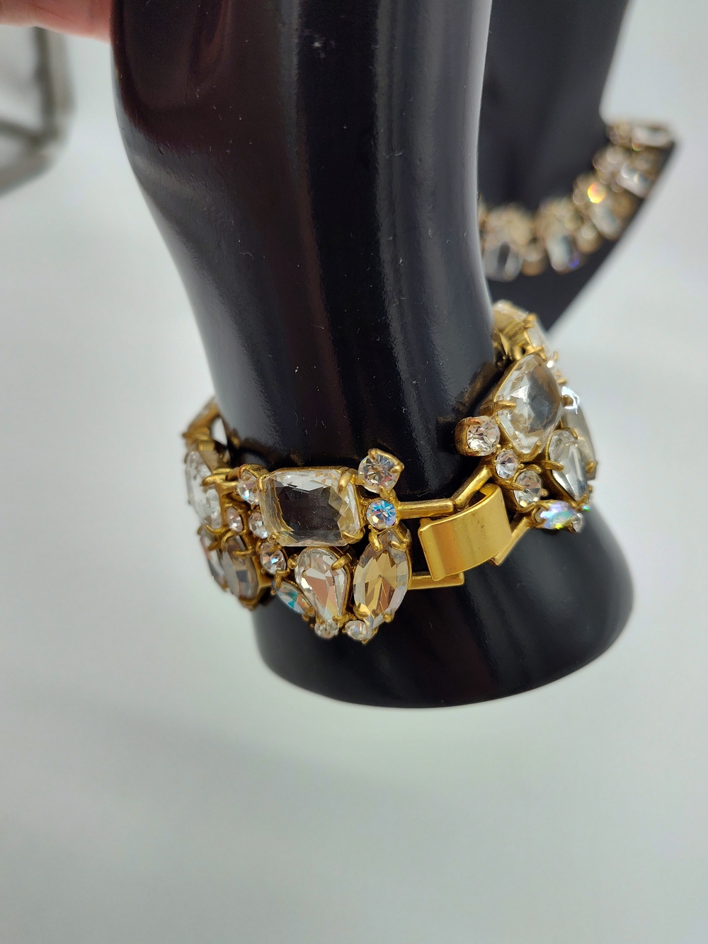 J CREW Crystal Statement Necklace Bracelet Set Gold Rhinestone Collar EUC - Picture 11 of 15
